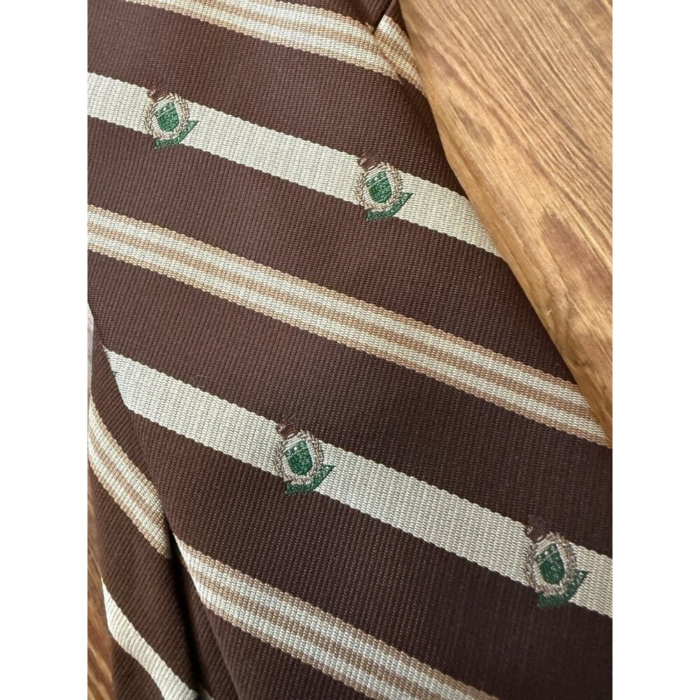 Wembley Men's Vintage Polyester Tie 55 X 3.75” Brown, Tan, And Cream Striped